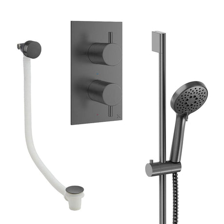 Crosswater Concealed Shower Set Slate Crosswater Design 2 Handle 2 Outlet Shower Set 6 with Slide Rail Kit and Overflow Bath Filler