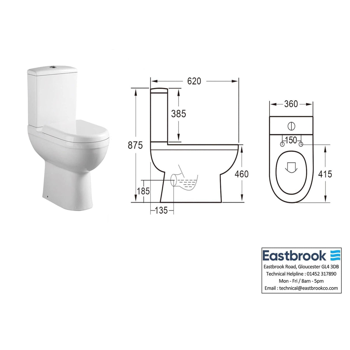 Eastbrook Close Coupled Toilet Eastbrook Dura Rimless Comfort Height Close Coupled Toilet with Eco Vortex Flush and Soft Close Seat