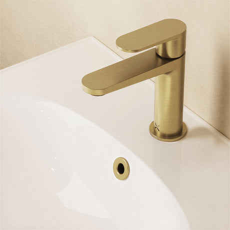 Crosswater Mono Basin Tap Brushed Brass Crosswater Drift Mono Basin Mixer Tap with Clicker Waste