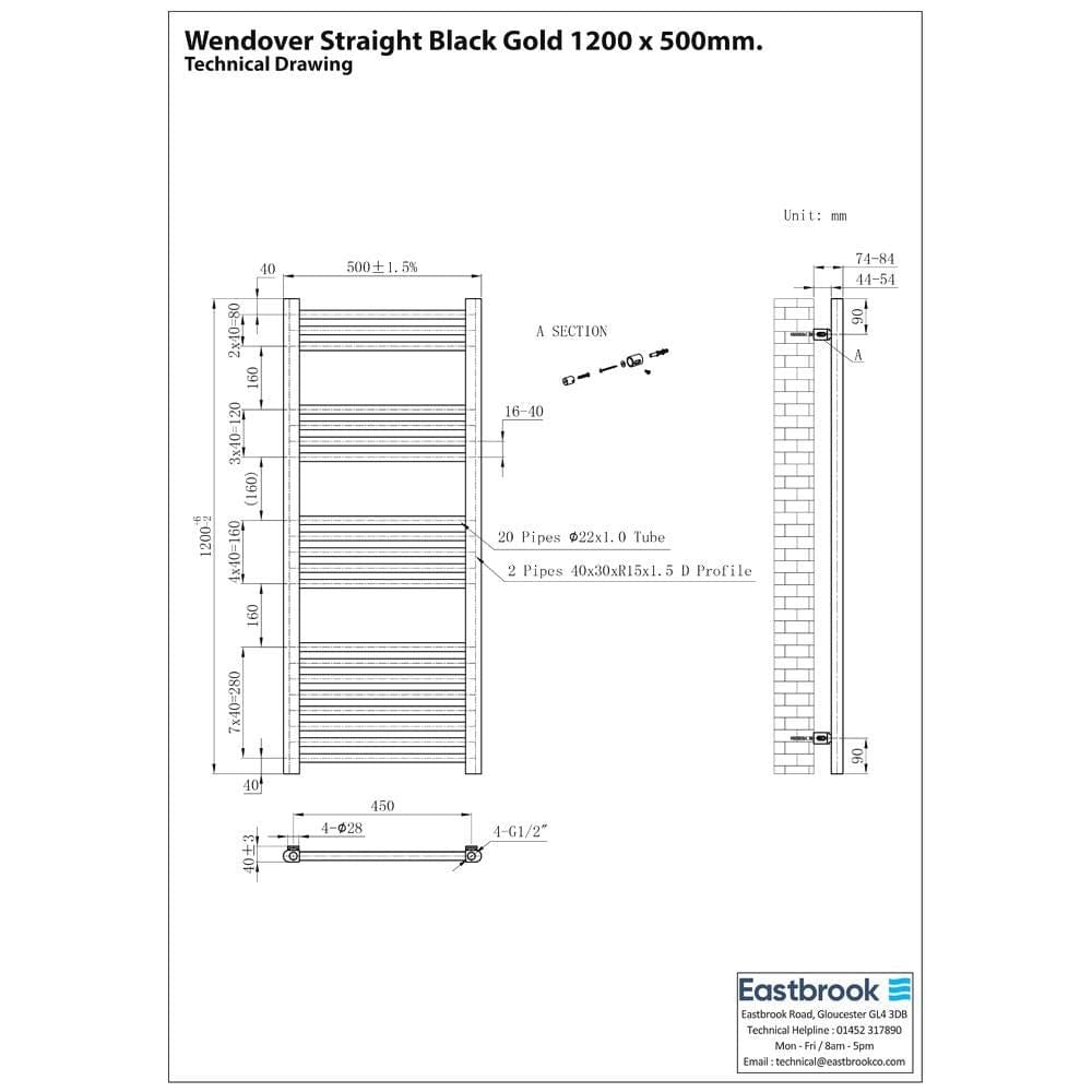 Eastbrook Wendover Straight Heated Towel Rail in Black Gold