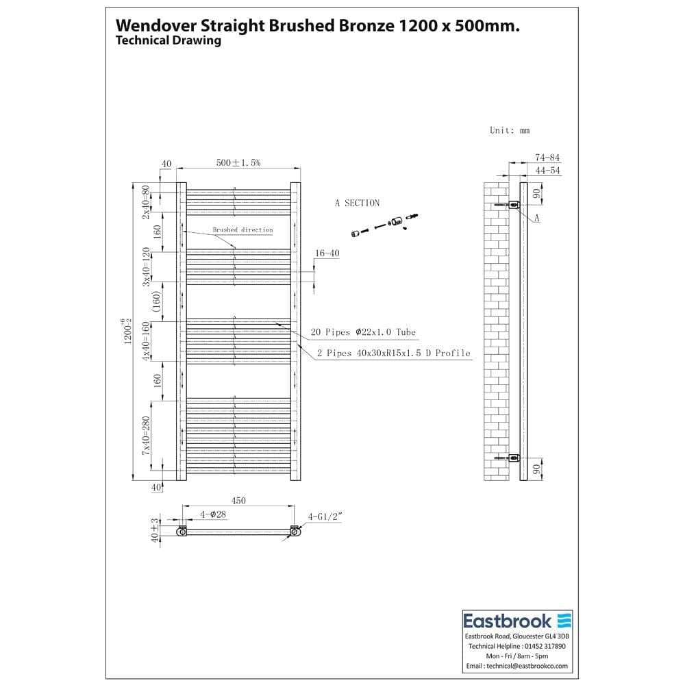 Eastbrook Ladder Rail Eastbrook Wendover Straight Heated Towel Rail in Brushed Gunmetal