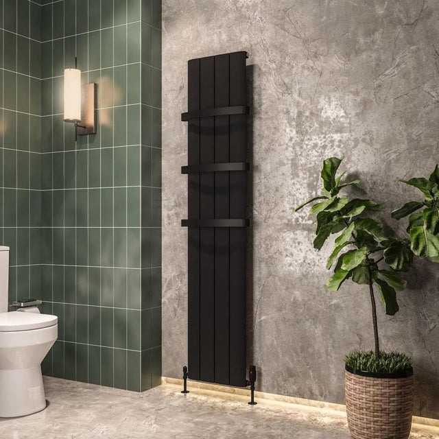 Eastbrook Panel Radiator 1800 x 375 / Central Heating Eastbrook Peretti Straight Vertical Aluminium Radiator in Matt Black