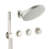 UK Bathroom Store Concealed Shower Set Brushed Nickel Crosswater Module Plus Push Shower Set 2 - 2 Outlet with Revive Steel Overhead and Pencil Handset