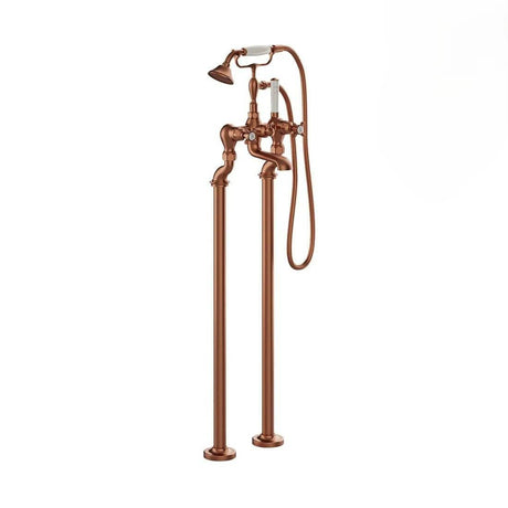 Vado Freestanding Bath Filler Brushed Bronze/Crackled White Booth & Co Axbridge Crosshead Floor Standing Bath Shower Mixer with Shower Kit