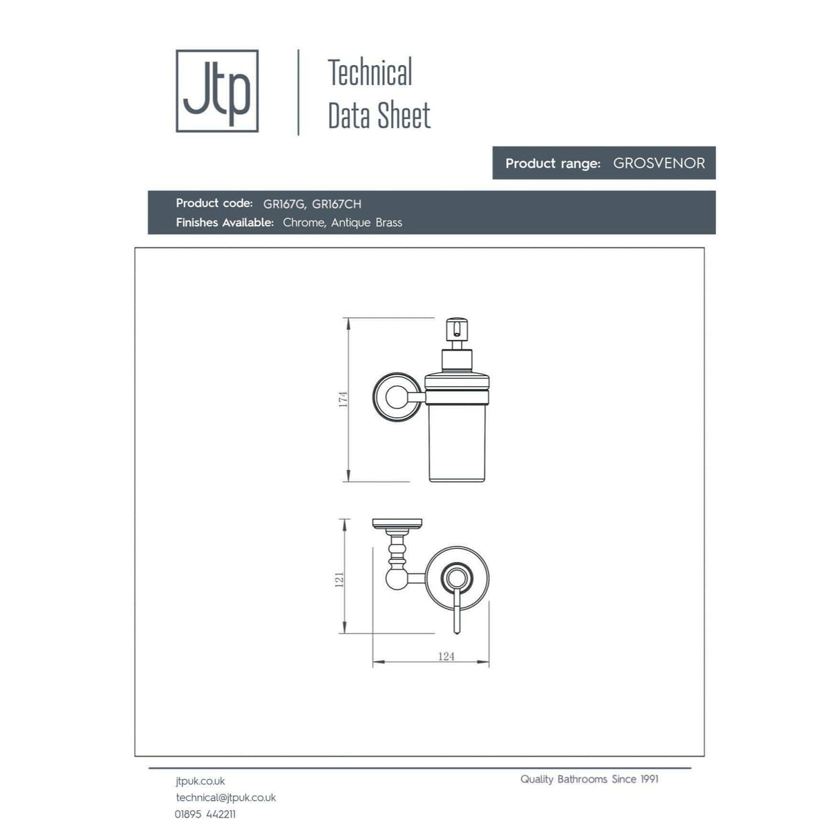 JTP Soap Dispenser JTP Grosvenor Frosted Glass Soap Dispenser