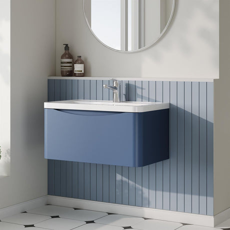 Aquarius Bathrooms Wall Mounted Vanity Unit Blue Aquarius Seren 800mm Wall Mounted One Drawer Vanity Unit with Basin