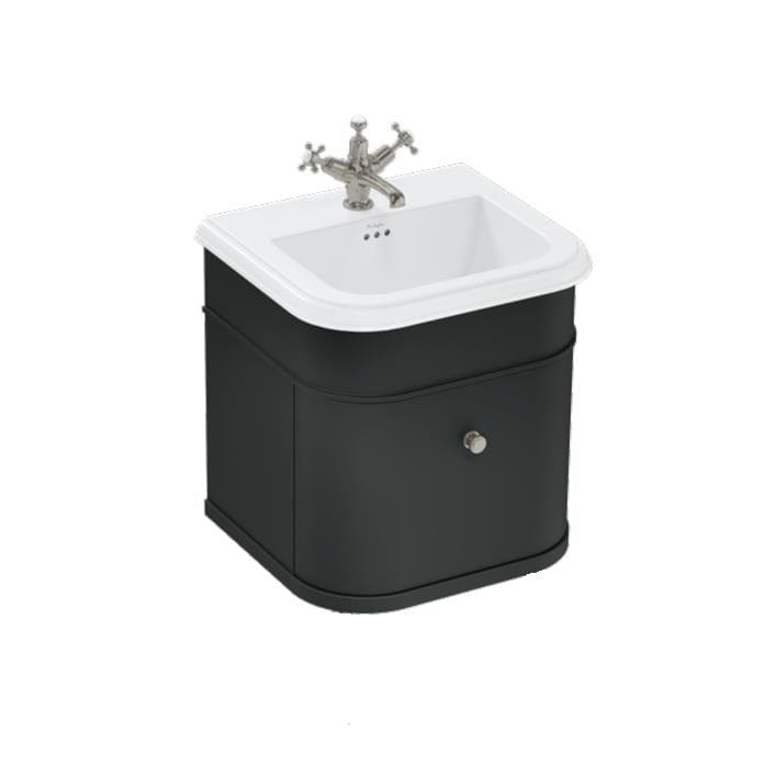 Burlington Wall Mounted Vanity Unit Matt Black / Ceramic Basin - 3 Tap Hole / Brushed Nickel Burlington Chalfont 550mm Wall Mounted Single Drawer Vanity Unit with Basin