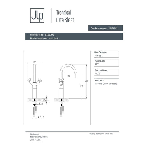 JTP Tall Basin Tap JTP Solex Deck Mounted Tall Swivel Spout Basin Mixer Tap in Matt Black
