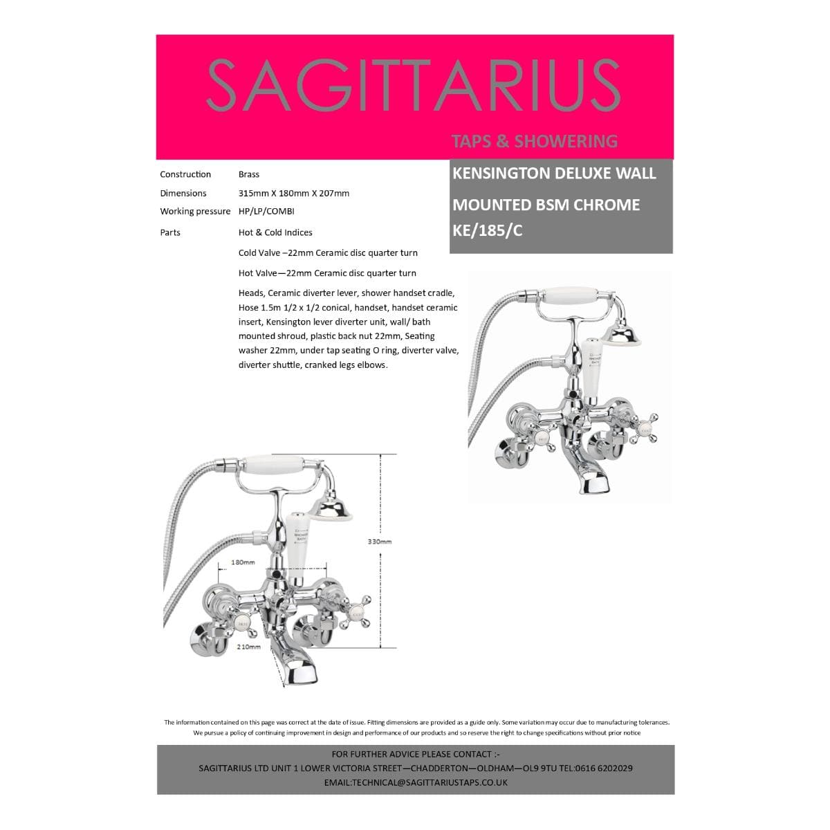 Sagittarius Bath Shower Mixer Sagittarius Kensington Wall Mounted Bath Shower Mixer Tap with Traditional Shower Handset in Chrome/White