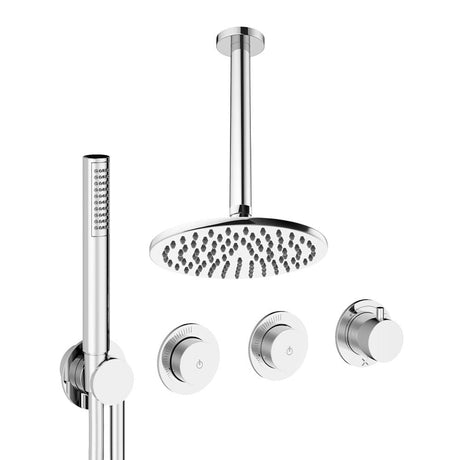 UK Bathroom Store Concealed Shower Set Chrome / Ceiling Arm / 200mm Crosswater Module Shower Set 8 - 2 Outlet with Pencil Handset and Overhead Shower