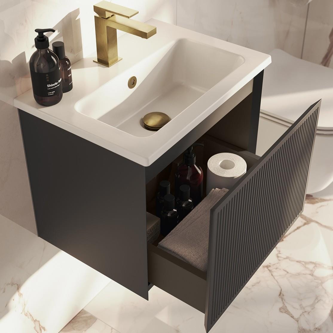 Saneux Wall Mounted Vanity Unit Saneux Monument 500mm Wall Mounted One Drawer Vanity Unit with Basin or Worktop