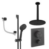 UK Bathroom Store Concealed Shower Set Matt Black / Ceiling Arm / 200mm Crosswater Crossbox Push Shower Set 8 - 3 Outlet with Fixed Overhead Shower, Slide Rail Kit and Overflow Bath Filler Waste