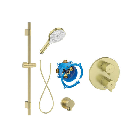 Roca Concealed Shower Set Brushed Brass Roca T-500 Round Thermostatic Concealed Shower Valve with with Shower Handset and Slide Rail Set
