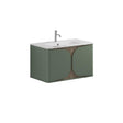 Crosswater Wall Mounted Vanity Unit Sage Green / Crosswater Tambour Basin - 1 Tap Hole - White Crosswater Tambour 800mm Wall Mounted One Drawer Vanity Unit with Basin or Worktop
