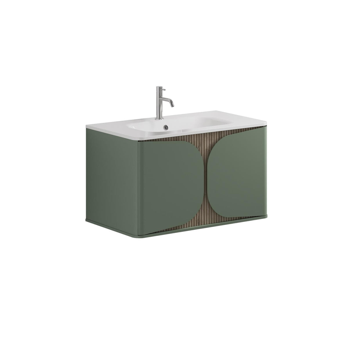 Crosswater Wall Mounted Vanity Unit Sage Green / Crosswater Tambour Basin - 1 Tap Hole - White Crosswater Tambour 800mm Wall Mounted One Drawer Vanity Unit with Basin or Worktop