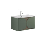 Crosswater Wall Mounted Vanity Unit Sage Green / Crosswater Tambour Basin - 1 Tap Hole - White Crosswater Tambour 800mm Wall Mounted One Drawer Vanity Unit with Basin or Worktop