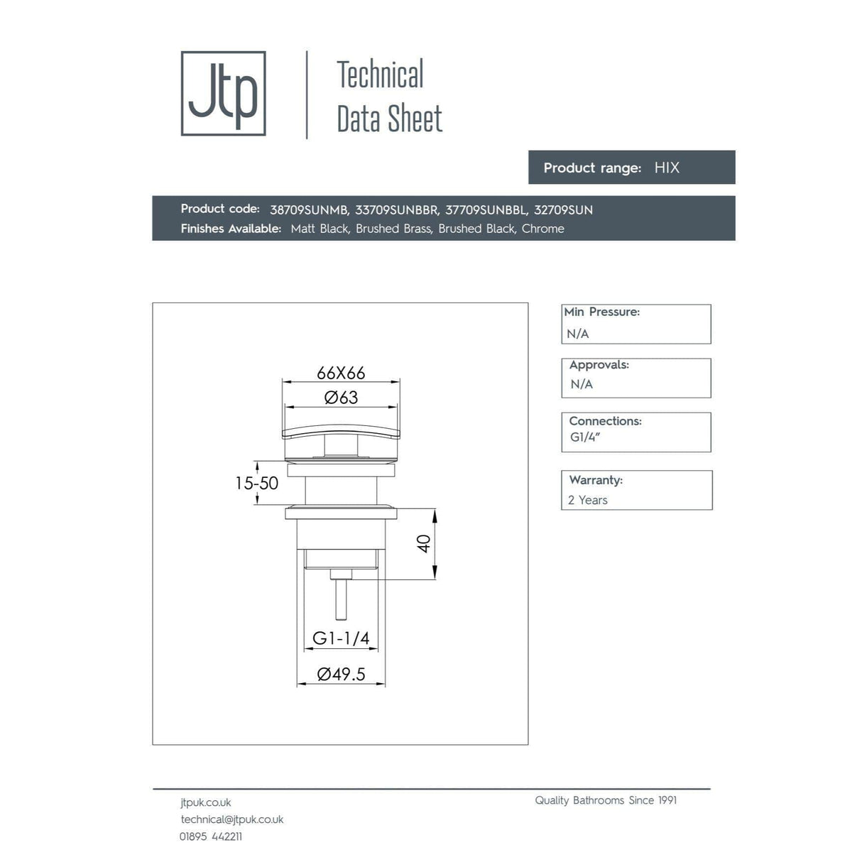 JTP Basin Waste JTP HIX Universal (Slotted and Unslotted) Basin Waste