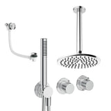 UK Bathroom Store Concealed Shower Set Chrome / Ceiling Arm / 200mm Crosswater Module Shower Set 9 - 3 Outlet with Pencil Handset, Overhead Shower and Overflow Filler