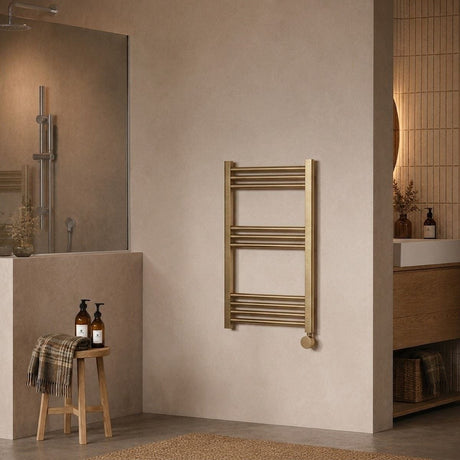 Aquarius Bathrooms Ladder Rail Brushed Brass Aquarius Ingle Vertical Electric Heated Towel Rail