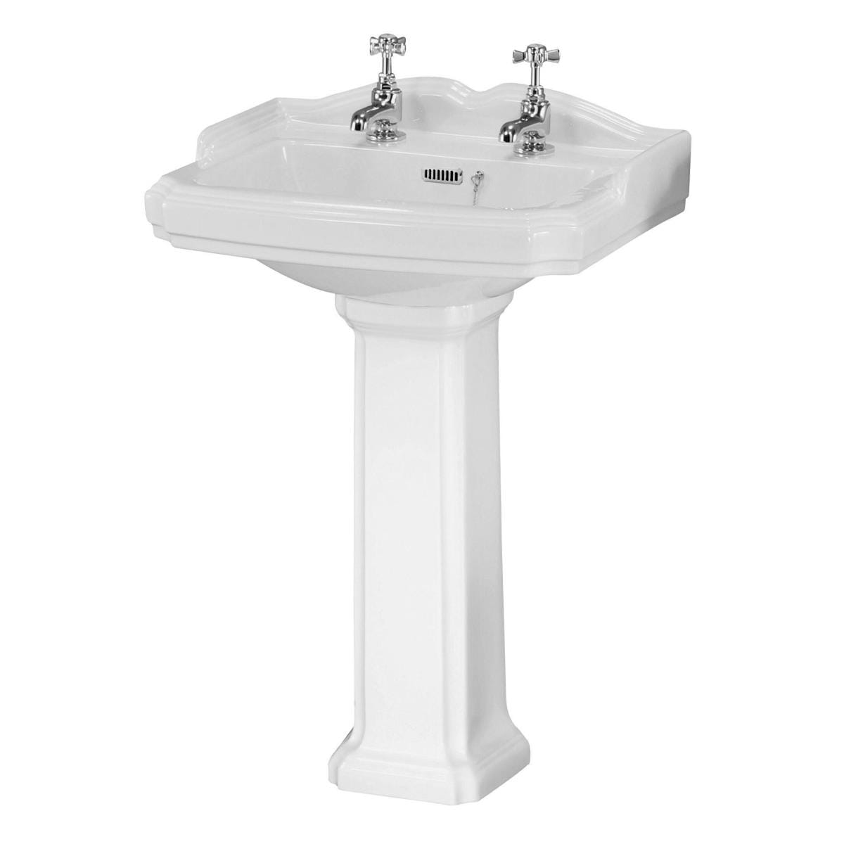 Aquarius Bathrooms Pedestal Basin Aquarius Ashford 590mm Traditional 2 Tap Hole Basin with Full Pedestal
