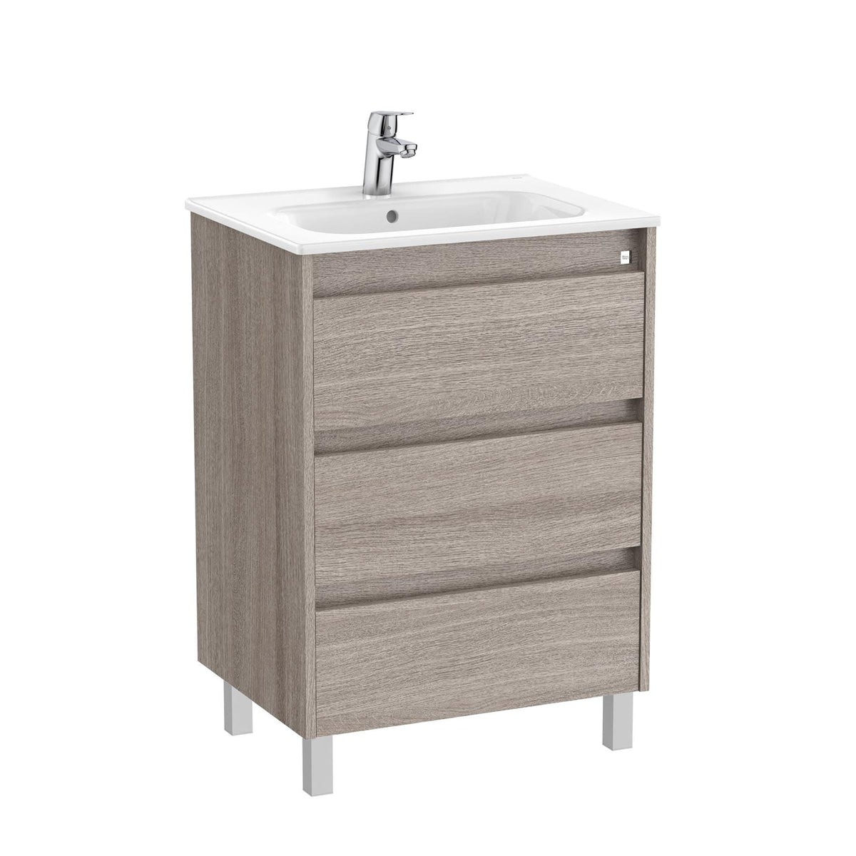 Roca Floor Standing Vanity Unit City Oak Roca Tenet 600mm Floor Standing Three Drawer Vanity Unit with Basin
