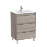 Roca Floor Standing Vanity Unit City Oak Roca Tenet 600mm Floor Standing Three Drawer Vanity Unit with Basin