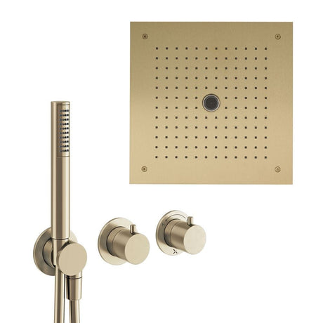 UK Bathroom Store Concealed Shower Set Brushed Brass Crosswater Module Plus Shower Set 9 - 3 Outlet with Dual Outlet Recessed Shower Head and Pencil Handset