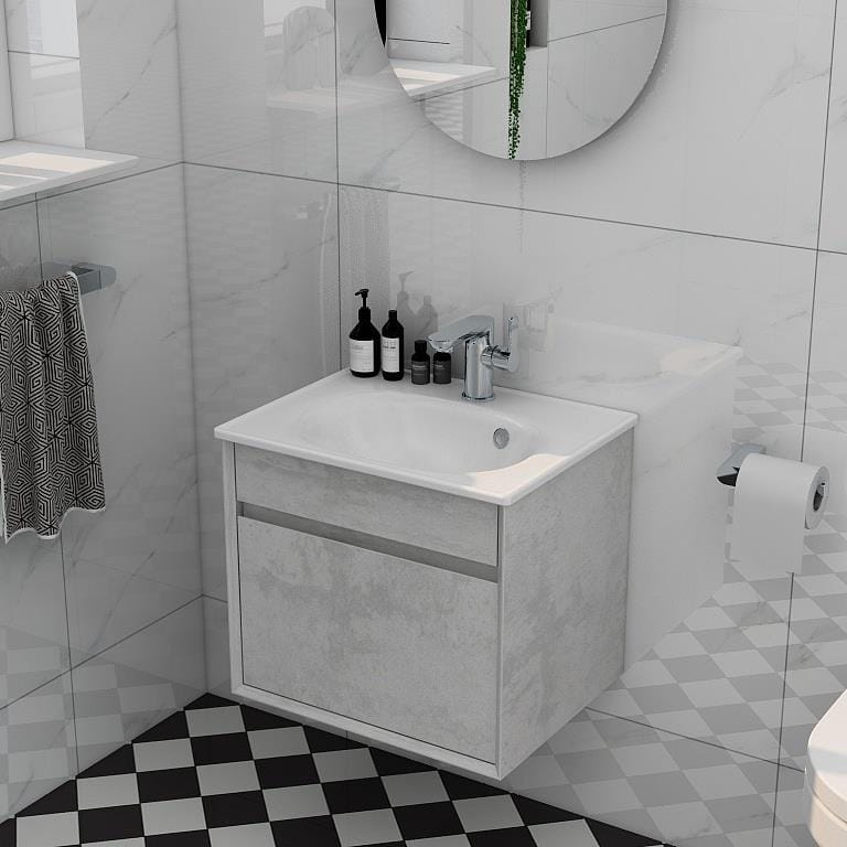Imex Wall Mounted Vanity Unit Natural Stone Imex Alma Wall Mounted Single Drawer 500mm Vanity Unit with Basin