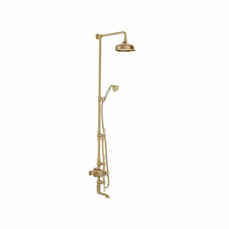 Vado Exposed Shower Set Brushed Brass/Crackled White Booth & Co. Axbridge Exposed 3 Outlet Shower Set with Fixed Shower Head, Handset and Bath Spout