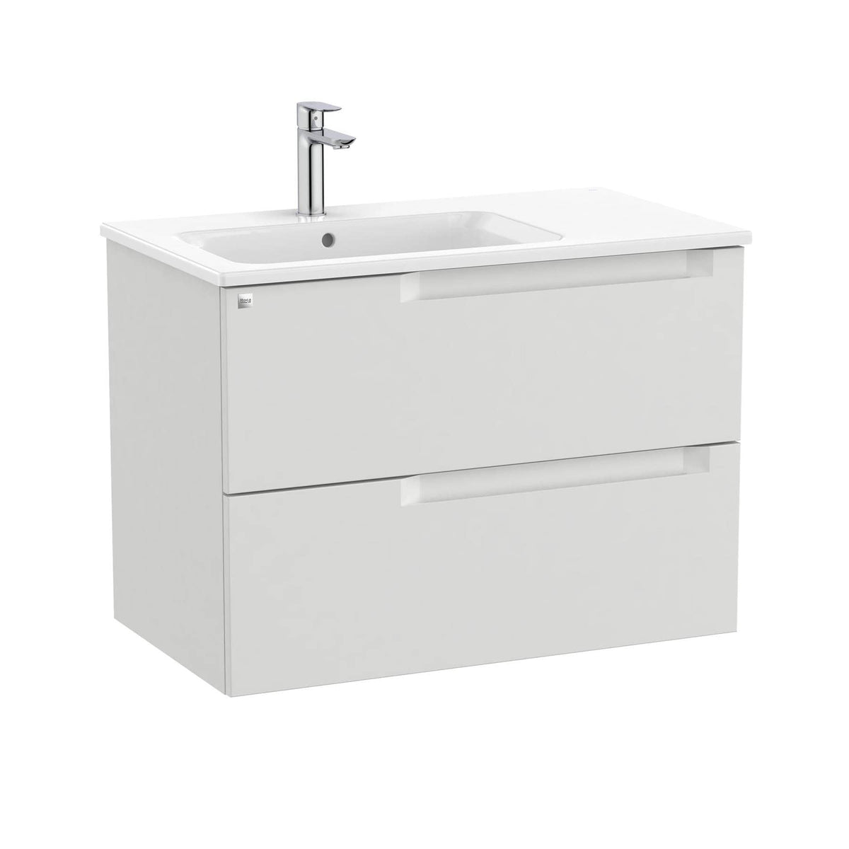 Roca Wall Mounted Vanity Unit Pebble Grey / Left Hand Roca Aleyda 800mm Wall Mounted Two Drawer Vanity Unit with Basin