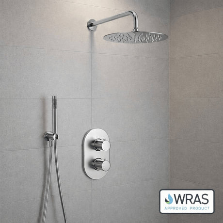 Aquarius Bathrooms Concealed Shower Set Chrome Aquarius RainLux Round 2 Outlet Shower Set with Shower Head and Single Function Handset