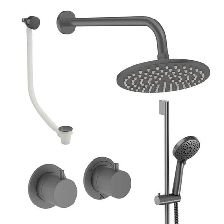 UK Bathroom Store Concealed Shower Set Slate / Wall Arm / 200mm Crosswater Module Shower Set 7 - 3 Outlet with Riser Rail Kit, Overhead Shower and Overflow Bath Filler