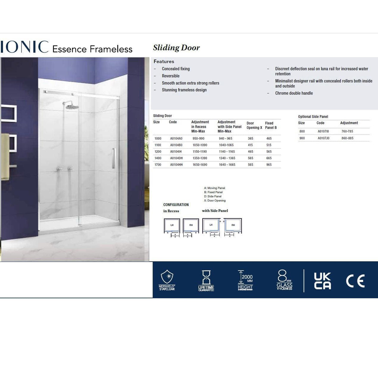 Merlyn Side Panel Merlyn Ionic Frameless Side Panel for Sliding Shower Door