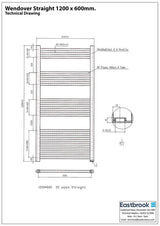 Eastbrook Ladder Rail Eastbrook Wendover Straight Vertical Heated Towel Rail - 1200 x 600mm - Chrome