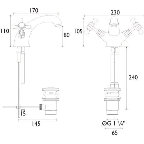Heritage Mono Basin Tap Heritage Dawlish Mono Basin Mixer Tap with Pop-Up Waste in Vintage Gold