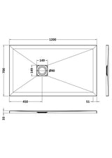 UK Bathroom Store Rectangle Shower Tray 1200x700mm Aquarius Urbano Slimline 33mm Slate Effect Rectangular Stone Resin Shower Tray in White Slate