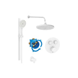 Roca Concealed Shower Set Matt White Roca T-3000 Round Switch Thermostatic Concealed Shower Valve with Rainshower Head, Shower Handset and Slide Rail Set