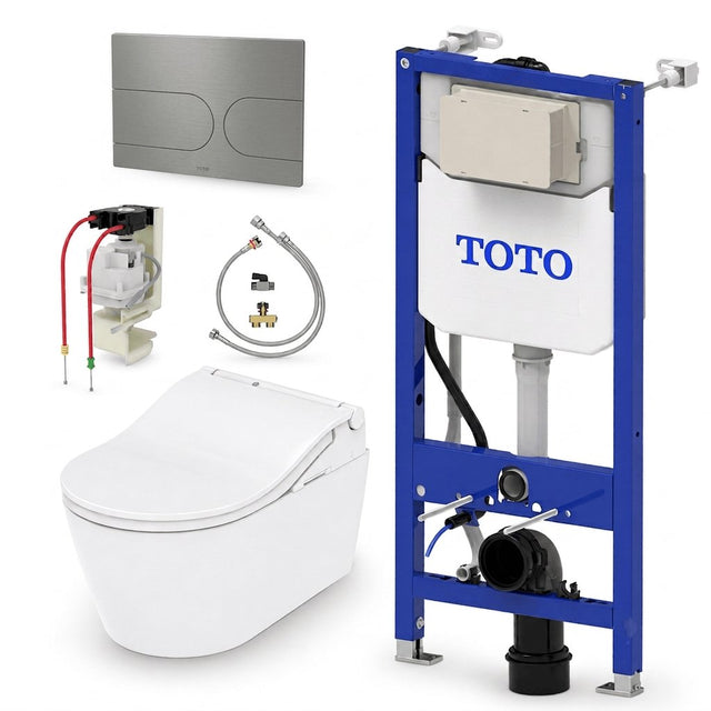 Toto Smart Toilet Stainless Steel Toto RW Wall Hung Rimless Washlet® Smart Toilet Complete Auto Flush Pack