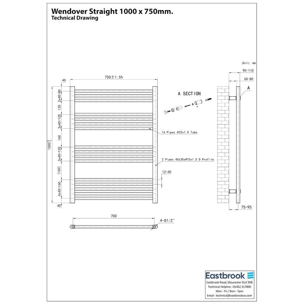 Eastbrook Wendover Straight Heated Towel Rail in Anthracite
