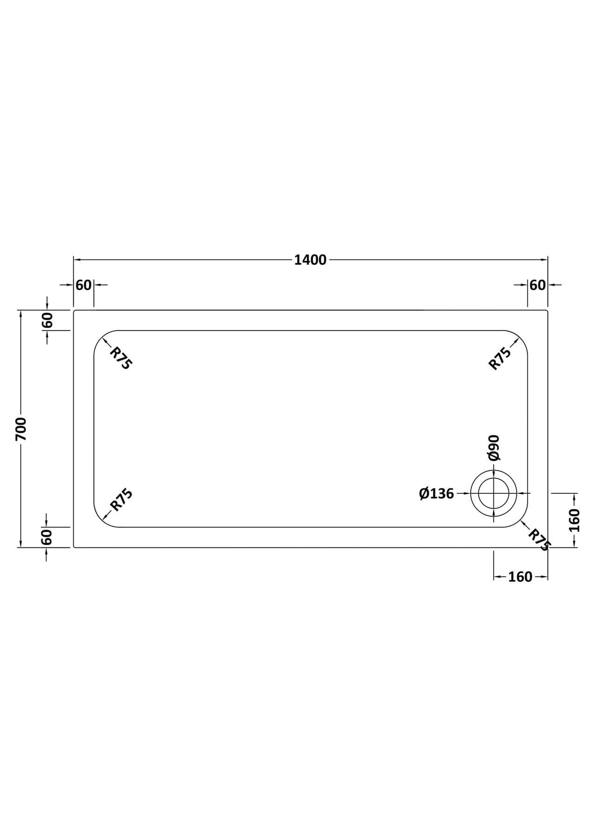 Aquarius Bathrooms Quadrant Shower Tray 1400x700mm Aquarius Urbano 45mm Rectangular Stone Resin Anti Slip Shower Tray