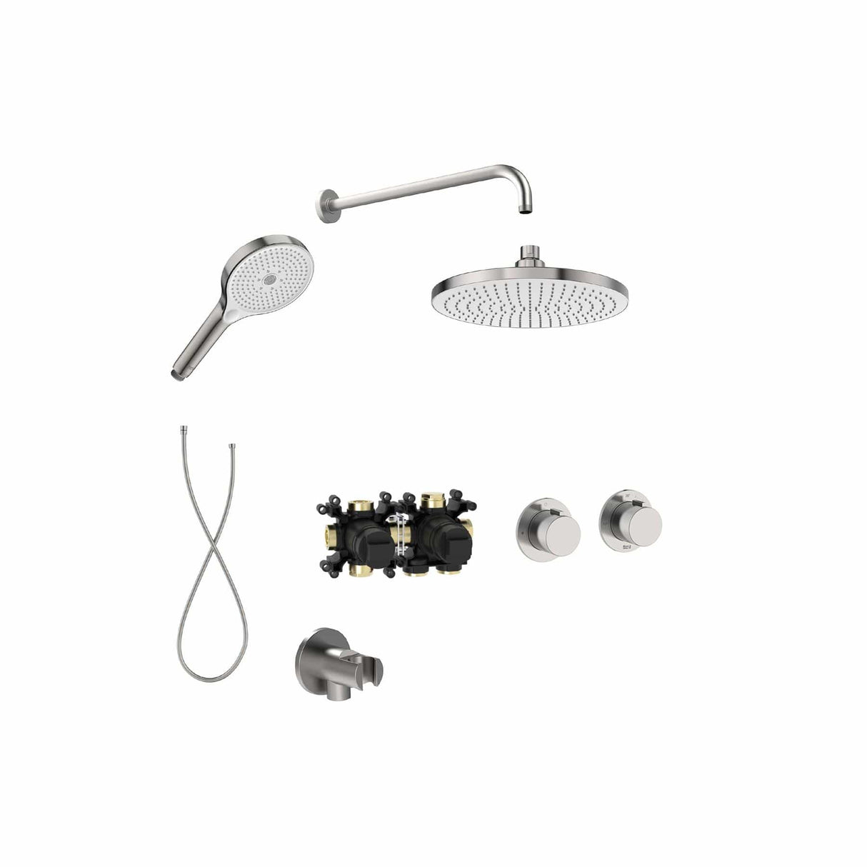 Roca Concealed Shower Set Stainless Steel Effect Roca T-Multi Thermostatic Concealed Shower Valve with Rainshower Head, Shower Handset and Hose