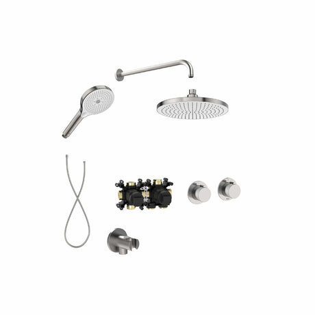 Roca Concealed Shower Set Stainless Steel Effect Roca T-Multi Thermostatic Concealed Shower Valve with Rainshower Head, Shower Handset and Hose