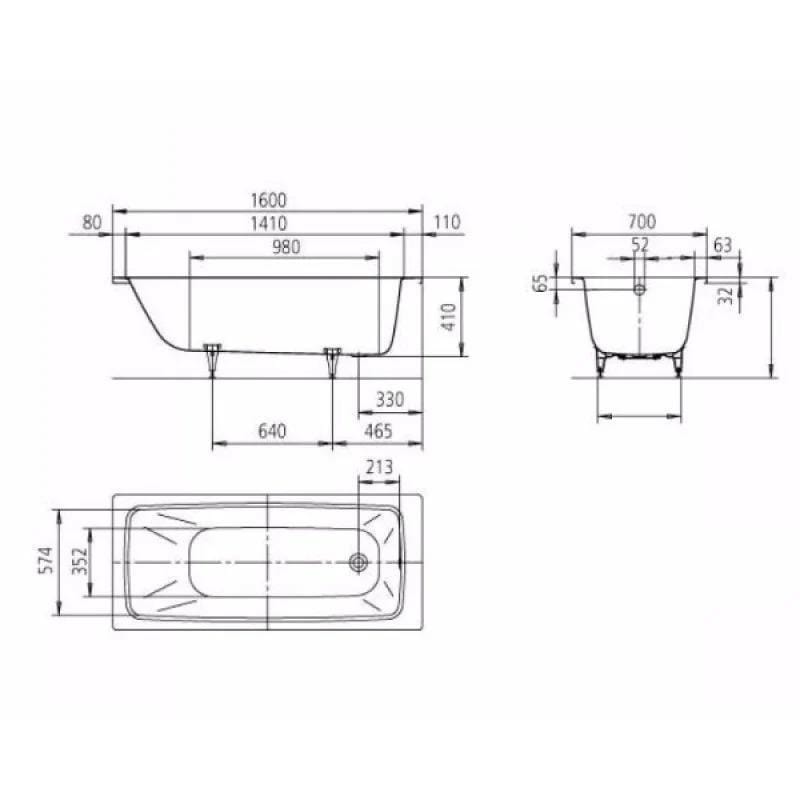 Kaldewei Single Ended Bath 1600mm x 700mm / 2 Kaldewei Cayono Single Ended Steel Bath with Leg Set