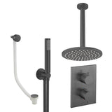 UK Bathroom Store Concealed Shower Set Slate / Ceiling Arm / 200mm Crosswater Crossbox Shower Set 9 - 3 Outlet with Fixed Overhead Shower,Pencil Handset and Overflow Bath Filler Waste