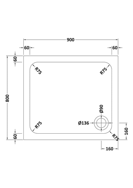 Aquarius Bathrooms Rectangle Shower Tray 900x800mm Aquarius Urbano Rectangular 45mm Stone Resin Shower Tray in White