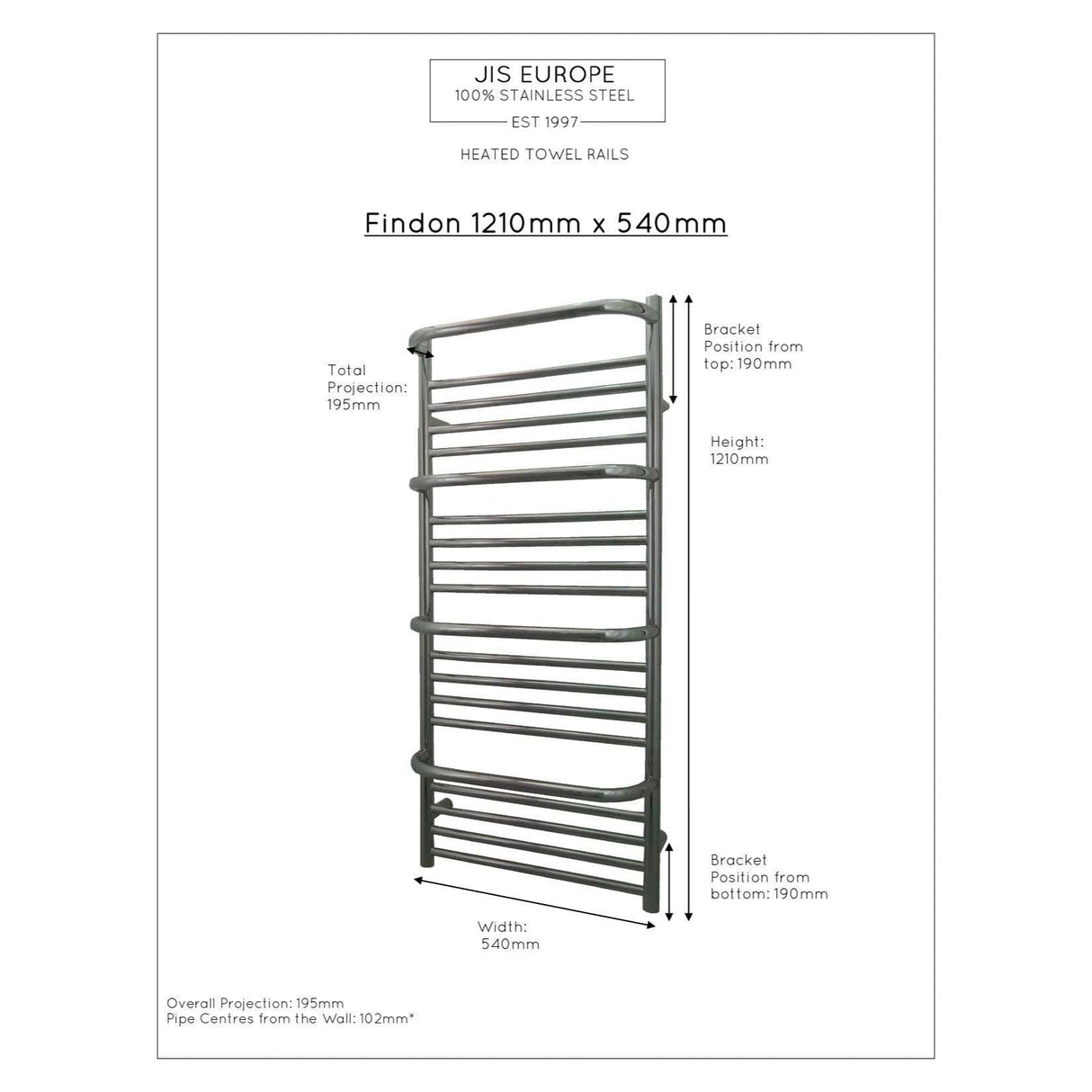 JIS Designer Towel Radiator JIS Sussex Findon Vertical Stainless Steel Designer Heated Towel Rail