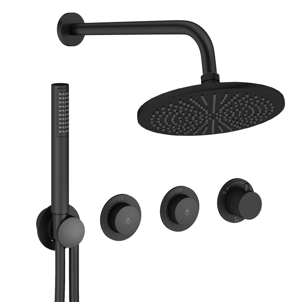 UK Bathroom Store Concealed Shower Set Matt Black / Wall Arm / 300mm Crosswater Module Shower Set 8 - 2 Outlet with Pencil Handset and Overhead Shower