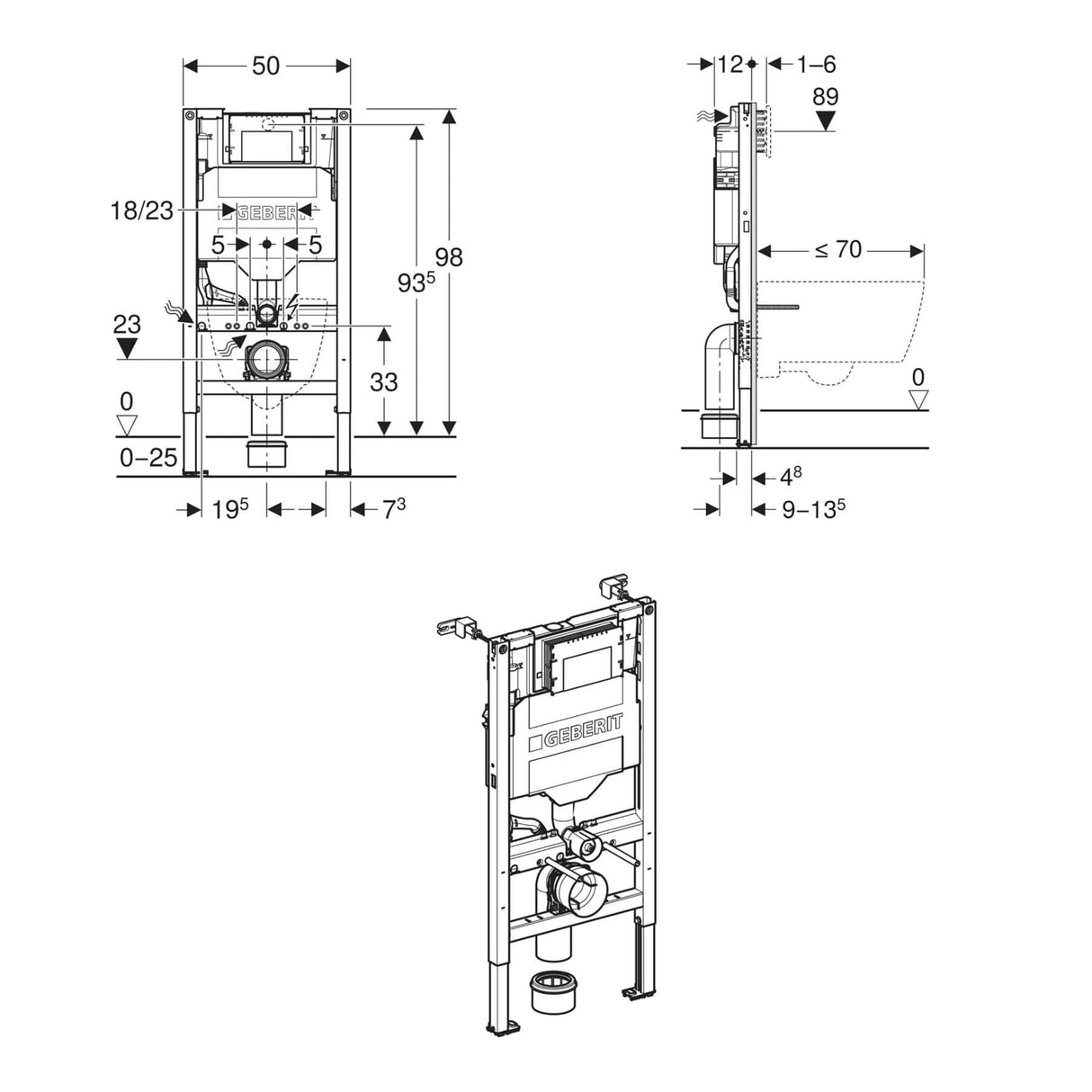 Geberit Wall Hung WC Frame Geberit Duofix Element Sigma Wall Hung Cistern and Frame with Conduit Pipe 980mm