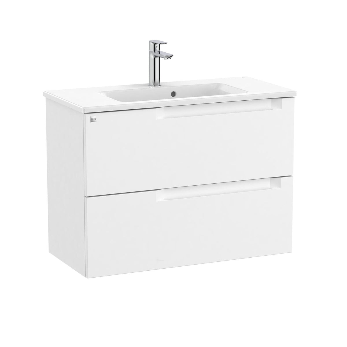 Roca Wall Mounted Vanity Unit Matt White Roca Aleyda Compact 800mm Wall Mounted Two Drawer Vanity Unit with Basin