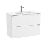 Roca Wall Mounted Vanity Unit Matt White Roca Aleyda Compact 800mm Wall Mounted Two Drawer Vanity Unit with Basin